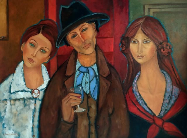 Obraz do salonu artysty Krystyna Ruminkiewicz pod tytułem Modigliani i jego muzy. 