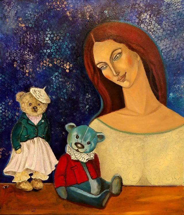 Obraz do salonu artysty Krystyna Ruminkiewicz pod tytułem Taka jedna z misiami.