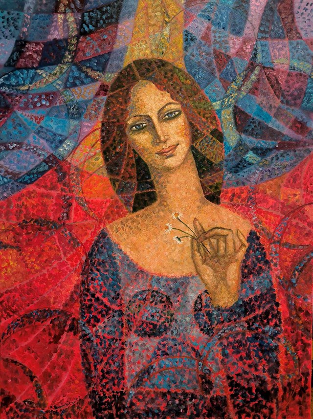 Living room painting by Krystyna Ruminkiewicz titled Taka jedna ze stokrotkami