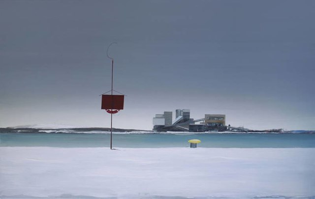 Living room painting by Tomasz Kołodziejczyk titled Port in winter
