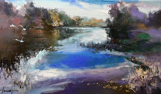 Obraz do salonu artysty Henadzy Havartsou pod tytułem Jesienna rzeka
