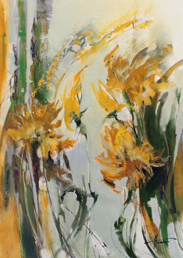 Living room painting by Henadzy Havartsou titled Yellow flowers