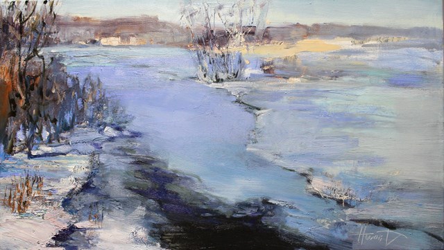 Obraz do salonu artysty Henadzy Havartsou pod tytułem Zimowa rzeka