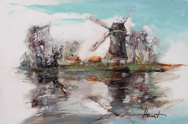 Living room painting by Henadzy Havartsou titled Windmill