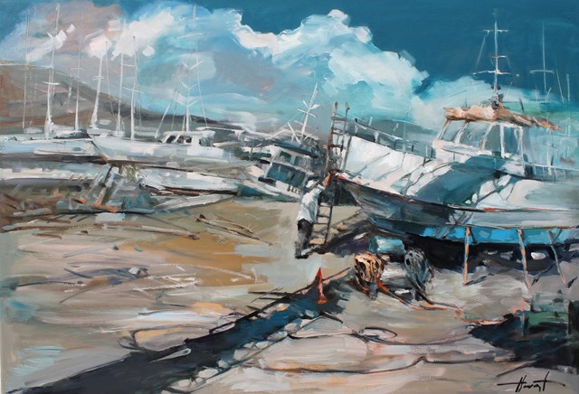 Obraz do salonu artysty Henadzy Havartsou pod tytułem Rano w doku