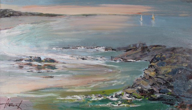 Living room painting by Henadzy Havartsou titled Evening by the ocean