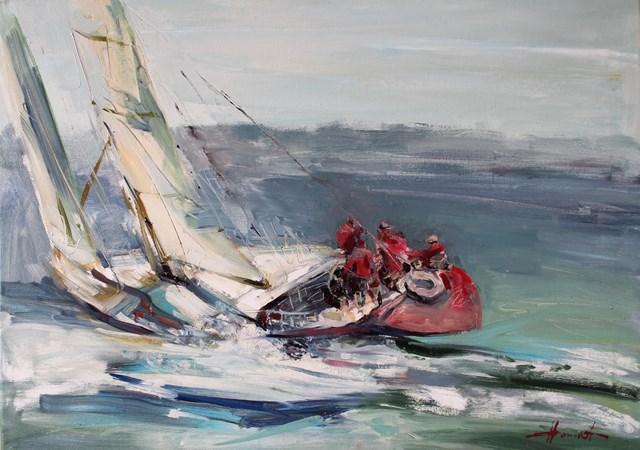 Living room painting by Henadzy Havartsou titled Regatta