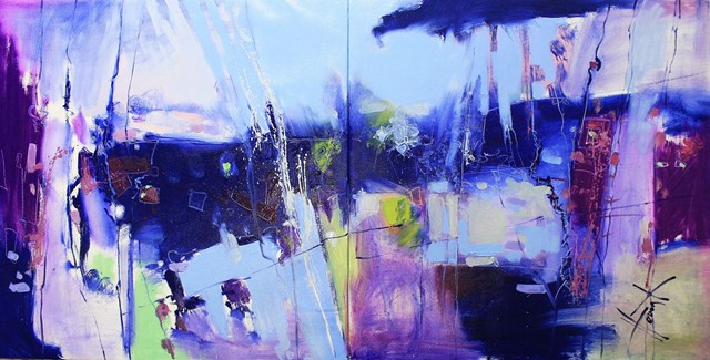 Obraz do salonu artysty Henadzy Havartsou pod tytułem Blue lagoon (dyptyk)