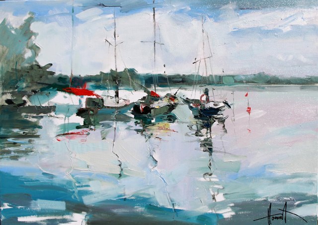 Obraz do salonu artysty Henadzy Havartsou pod tytułem Jachty na jeziorze 2