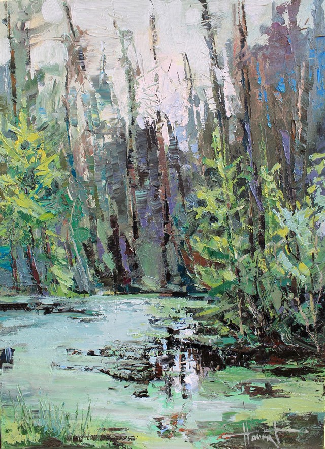 Living room painting by Henadzy Havartsou titled  Forest Swamp
