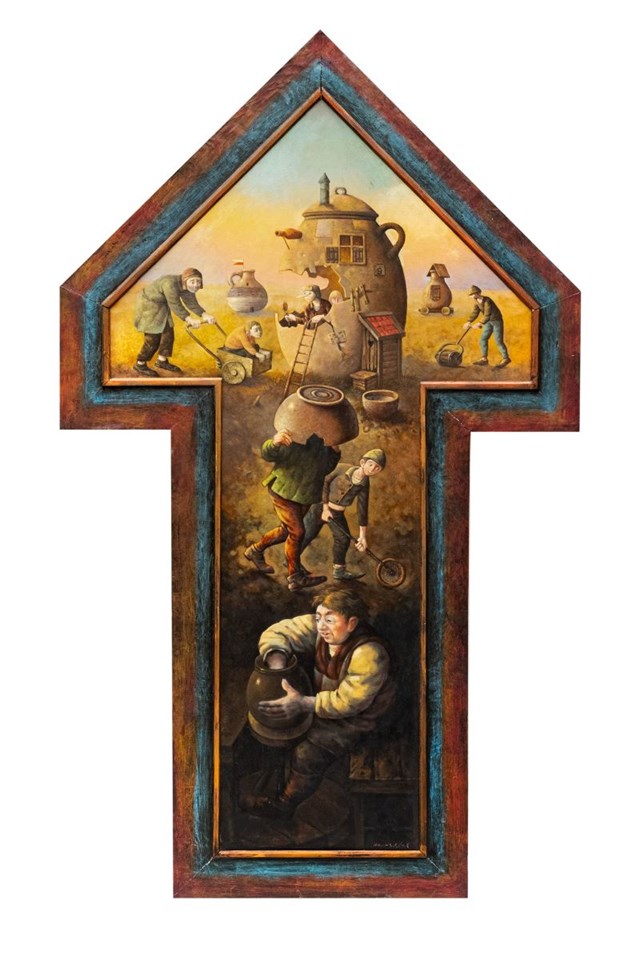 Living room painting by Dariusz Miliński titled Jugs build