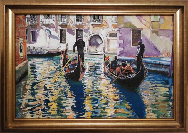 Living room painting by Dariusz Żejmo titled Venice in a golden frame