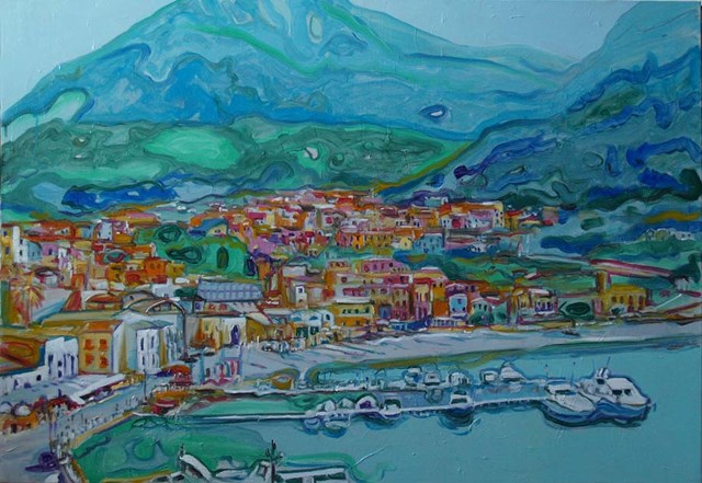Living room painting by Dariusz Żejmo titled Castellammare del Golfo  ottima panorama