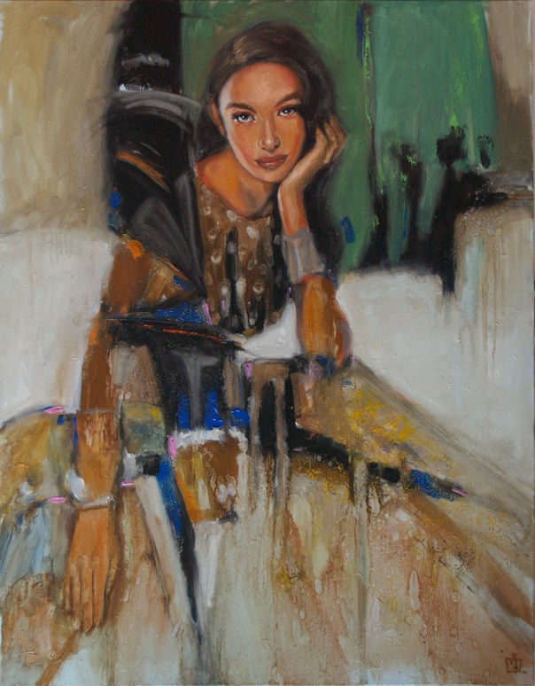 Living room painting by Dariusz Żejmo titled ASTRAZIONE STUPENDA   Spanish girl