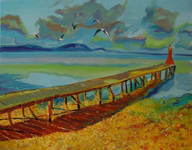 Living room painting by Dariusz Żejmo titled Boukari Bay
