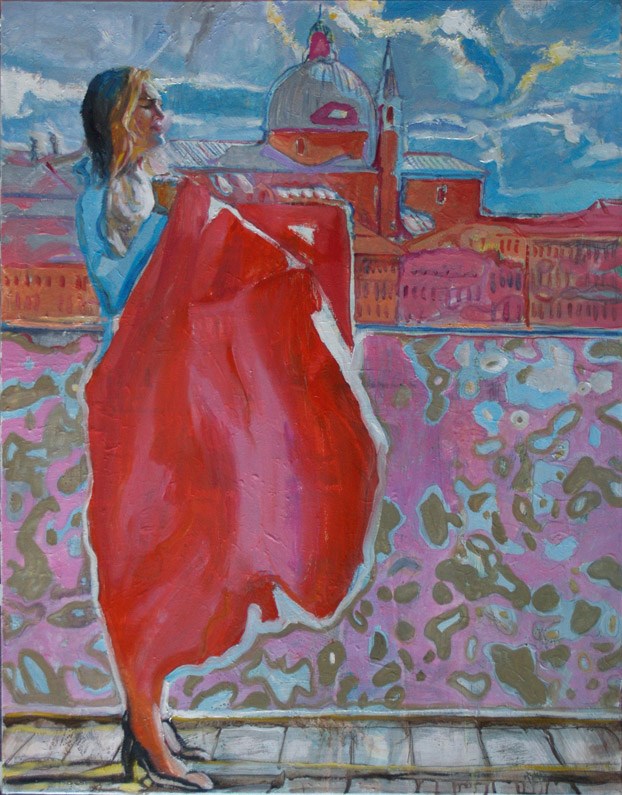 Living room painting by Dariusz Żejmo titled Wenetian pink