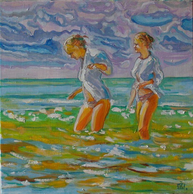 Living room painting by Dariusz Żejmo titled Double vacation.