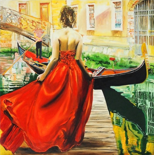 Living room painting by Dariusz Żejmo titled Girl In Venice