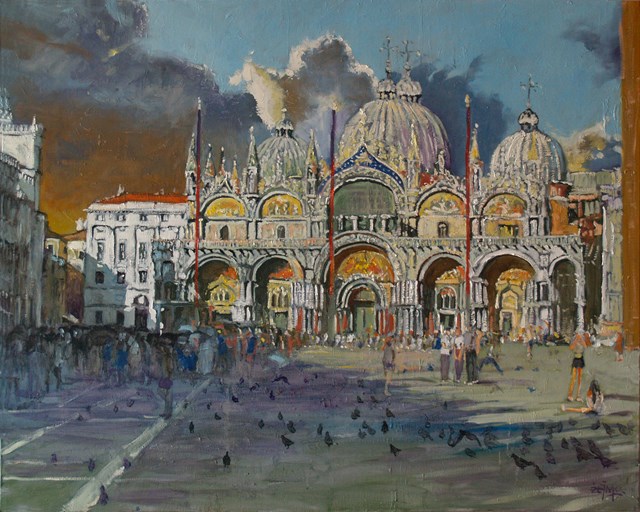 Obraz do salonu artysty Dariusz Żejmo pod tytułem Gołębie na Piazza di San Marco
