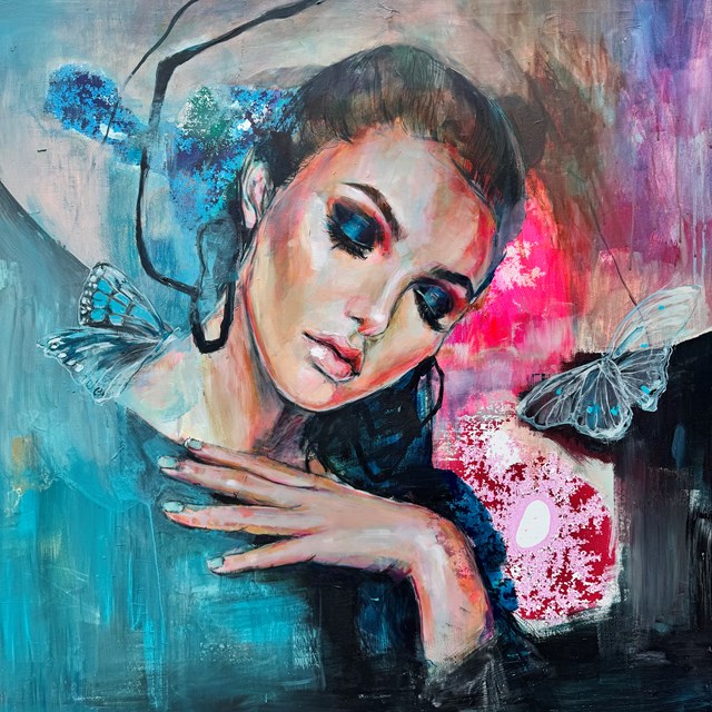 Living room painting by Sylwia Kalinowska titled BEYOND TIME…