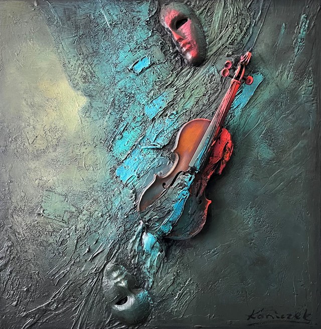 Living room painting by Krzysztof Koniczek titled The mystery of the violin ...