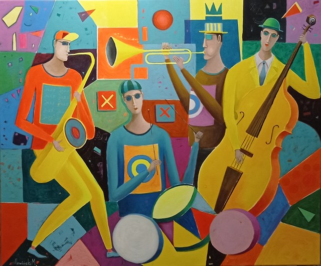 Living room painting by Mirosław Nowiński titled The kingdom of jazz 