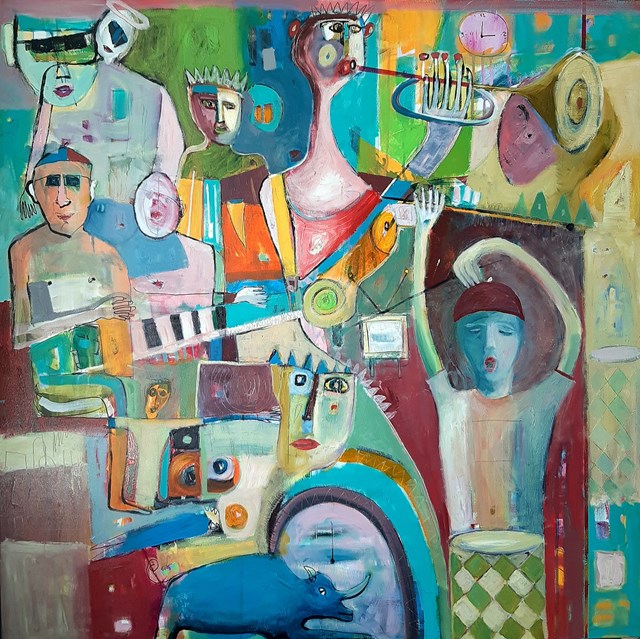 Living room painting by Mirosław Nowiński titled Parade