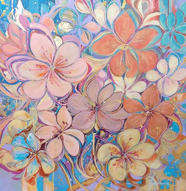 Living room painting by Jolanta Frankiewicz titled Floral pastels