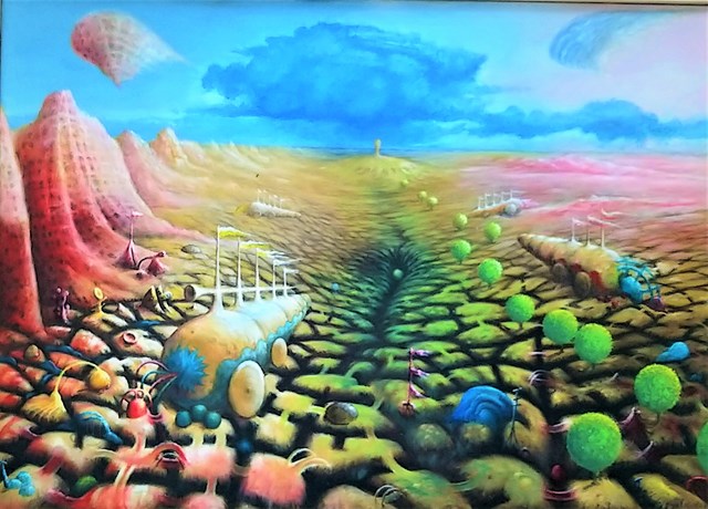 Obraz do salonu artysty Zbigniew Olszewski pod tytułem Polowanie na flamingi