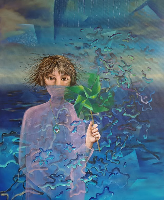 Obraz do salonu artysty Maria Kucia-Albin pod tytułem Dziewczyna z zielonym wiatrakiem