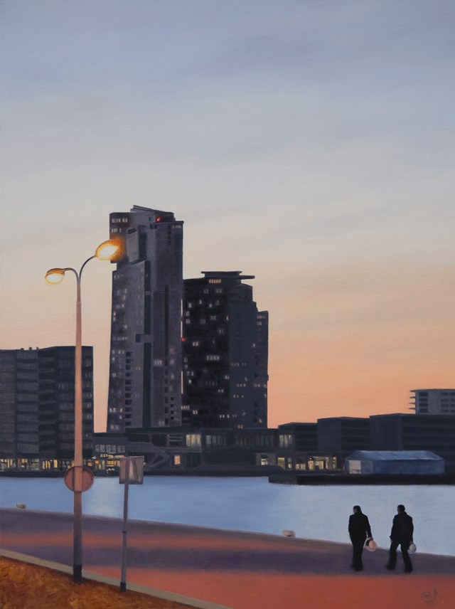 Living room painting by Magdalena Tuźnik titled Gdynia. Sea Towers