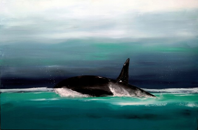 Living room painting by Andrzej Cybura titled killer whale