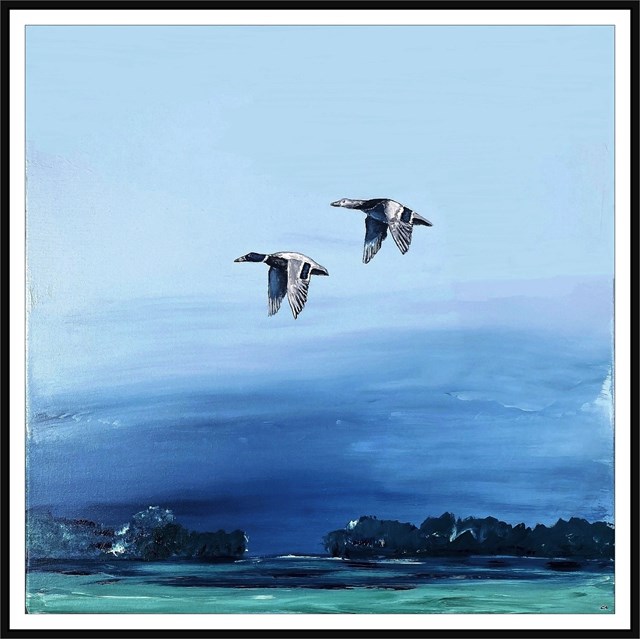 Living room painting by Andrzej Cybura titled TWO WILD DUCKS