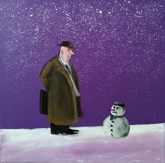 Living room painting by Andrzej Cybura titled Snowman