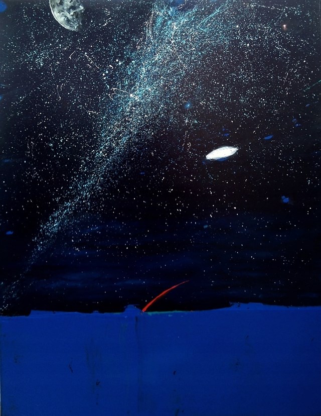 Living room painting by Andrzej Cybura titled UFO