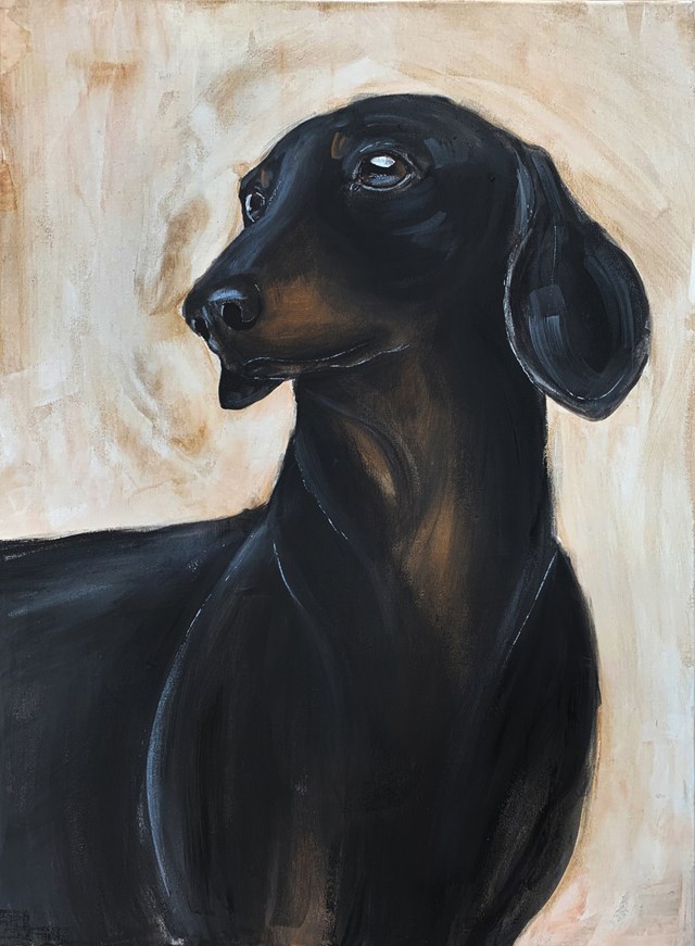 Living room painting by Aleksandra Lacheta titled dachshund