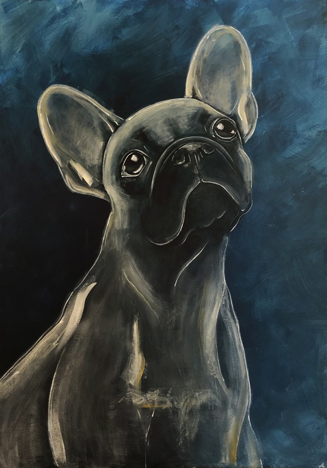 Living room painting by Aleksandra Lacheta titled French Bulldog