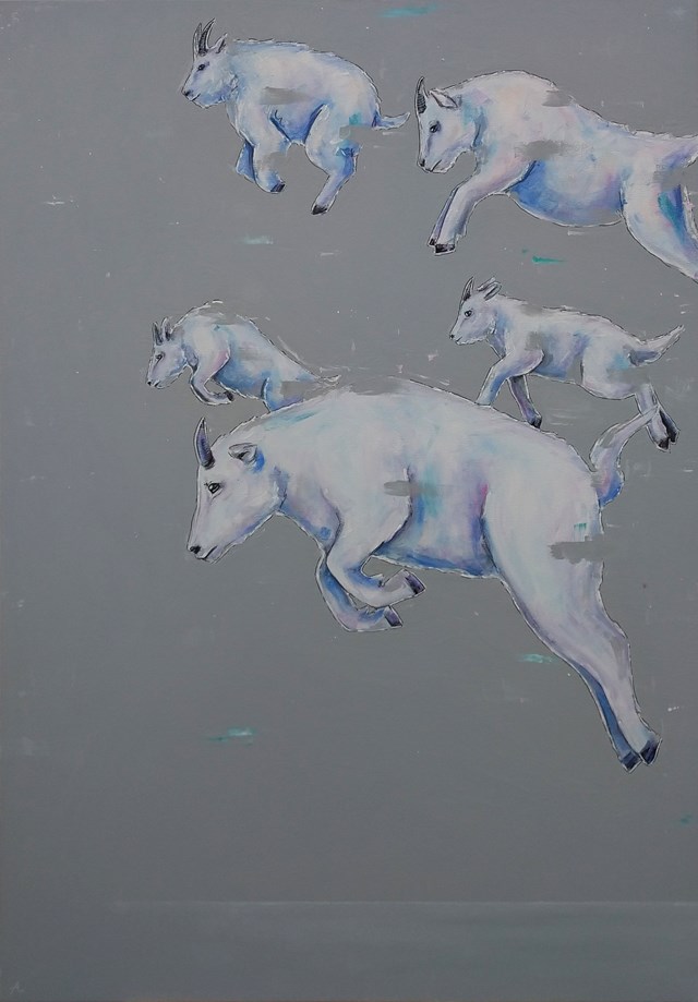 Obraz do salonu artysty Aleksandra Lacheta pod tytułem Kozły śnieżne