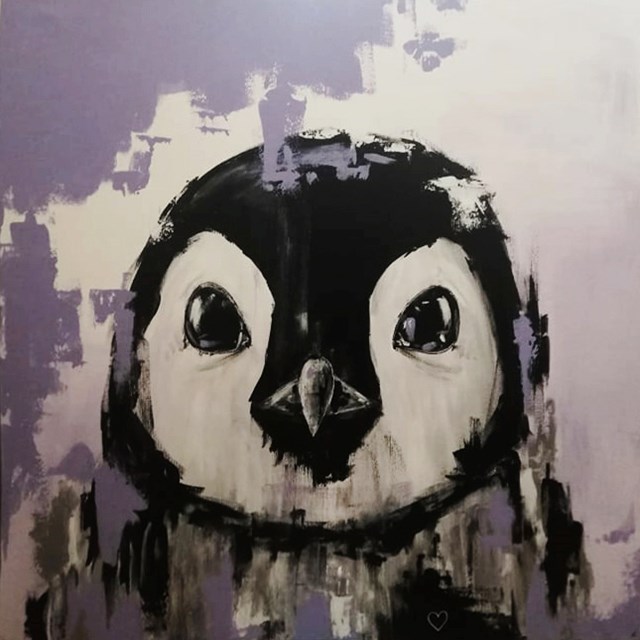 Living room painting by Aleksandra Lacheta titled Penguin