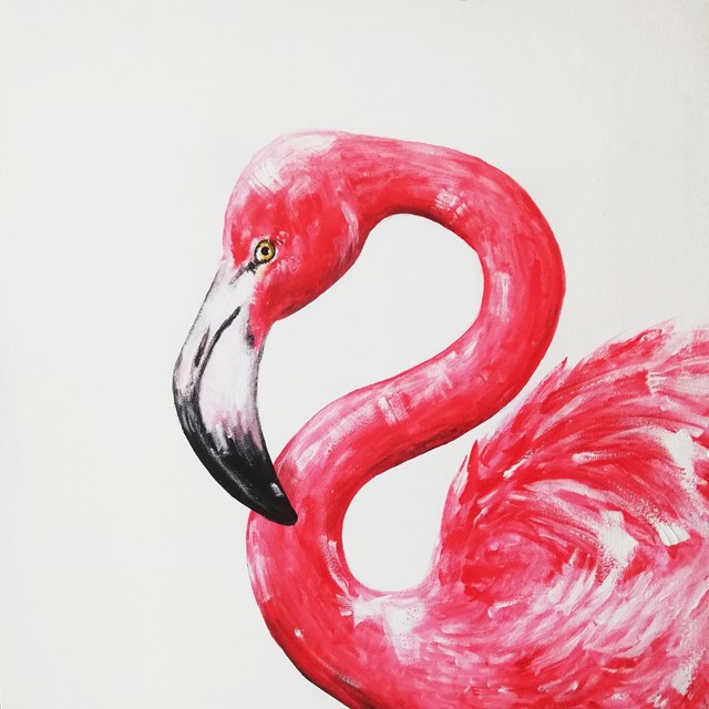 Living room painting by Aleksandra Lacheta titled Flamingo