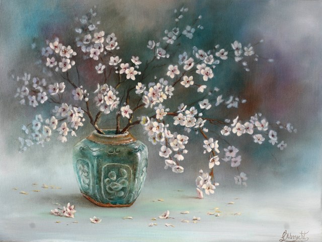 Living room painting by Lidia Olbrycht titled Cherry twigs