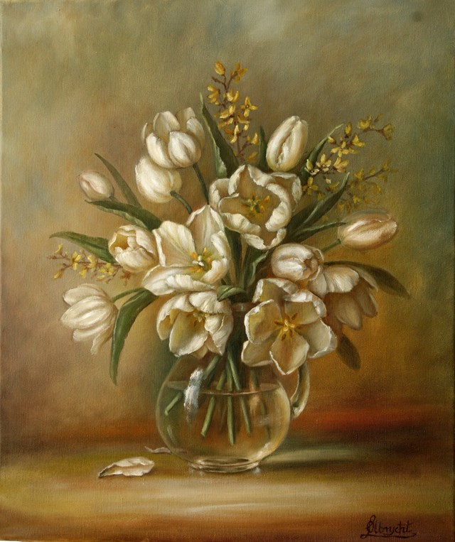 Living room painting by Lidia Olbrycht titled White tulips