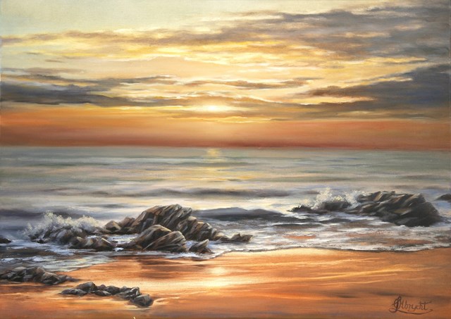 Living room painting by Lidia Olbrycht titled Sunset by the sea