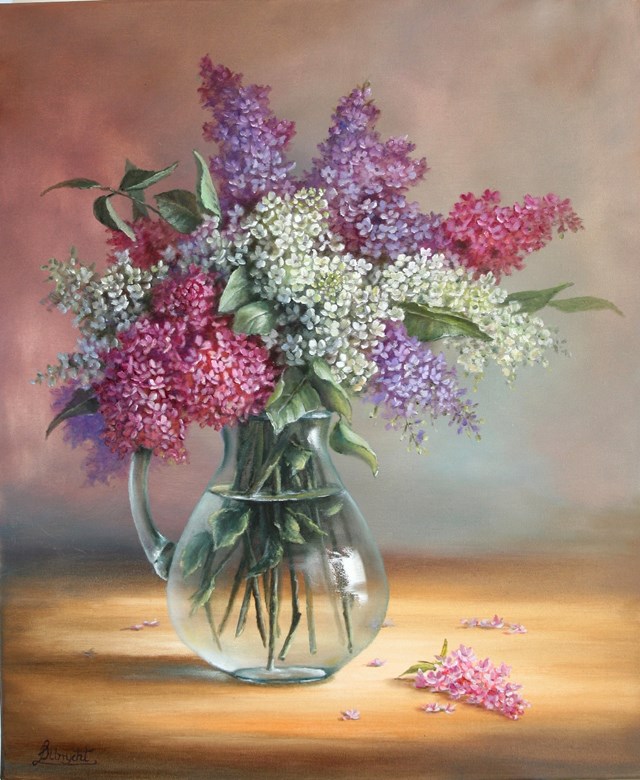 Living room painting by Lidia Olbrycht titled Lilacs