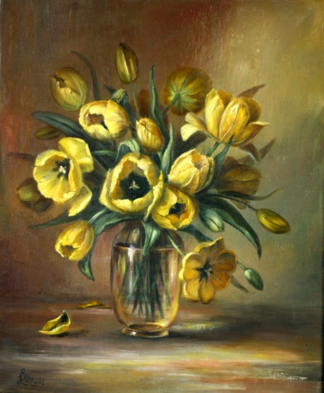 Living room painting by Lidia Olbrycht titled Yellow Tulips