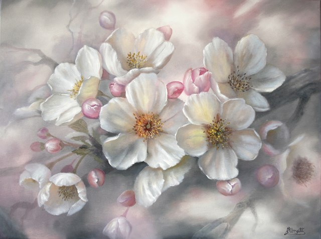 Living room painting by Lidia Olbrycht titled Cherry Blossom