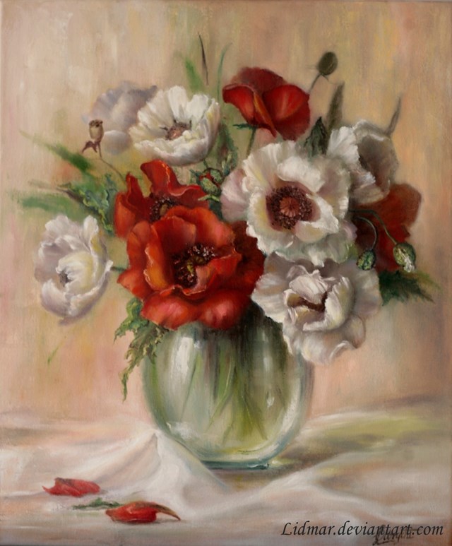 Living room painting by Lidia Olbrycht titled Poppies