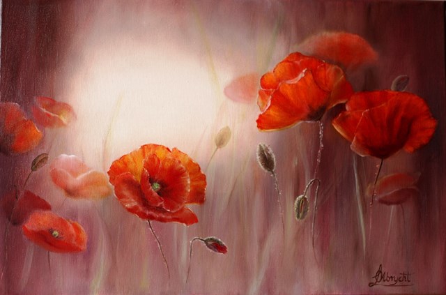Living room painting by Lidia Olbrycht titled Light and red poppies