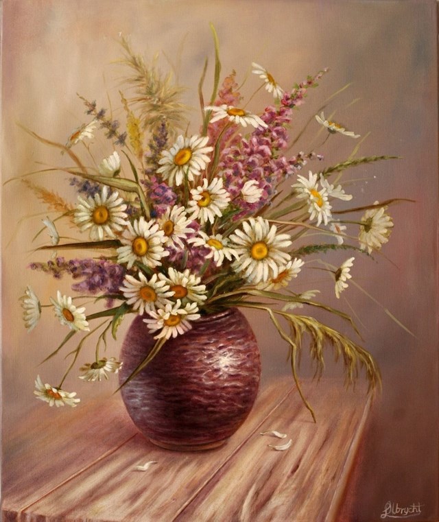 Living room painting by Lidia Olbrycht titled Oxeye daisy