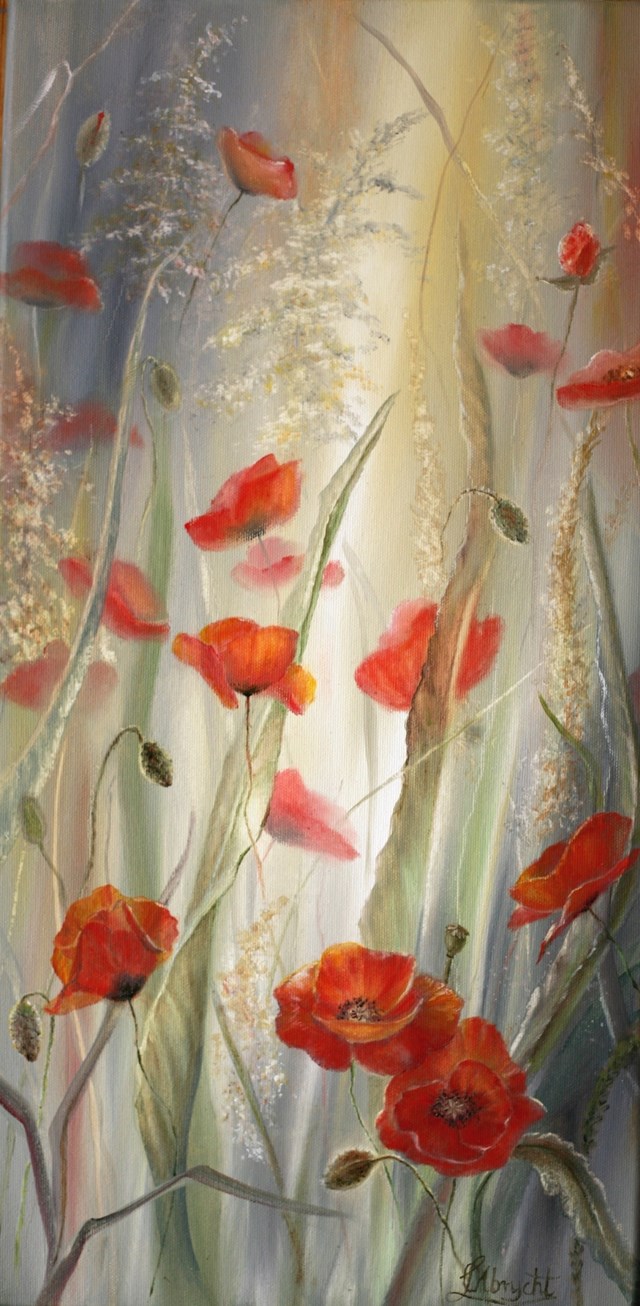 Living room painting by Lidia Olbrycht titled Poppies impression